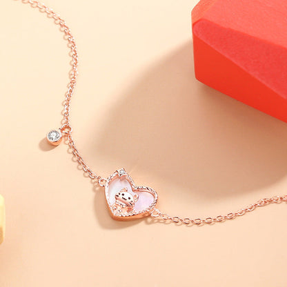 Jzora handmade heart shape sweet cat sterling silver bracelet