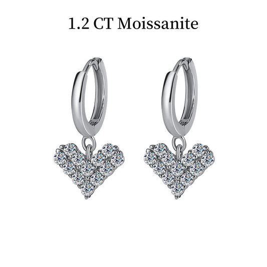 Jzora handmade 1.2ct heart shape moissanite sterling silver earrings