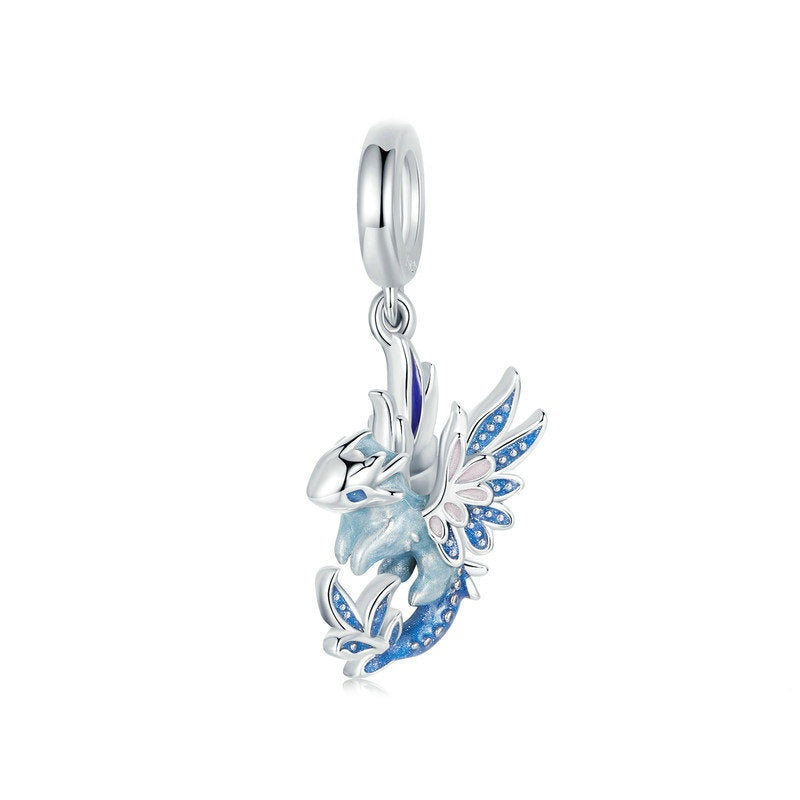 Jzora Cute Blue Flying Dragon Animal Sterling Silver Charm