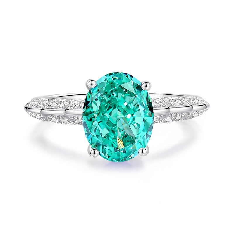 Jzora handmade oval cut Paraiba sterling silver ring