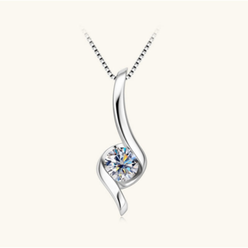 Jzora handmade 1ct round cut Moissanite diamond sterling silver necklace