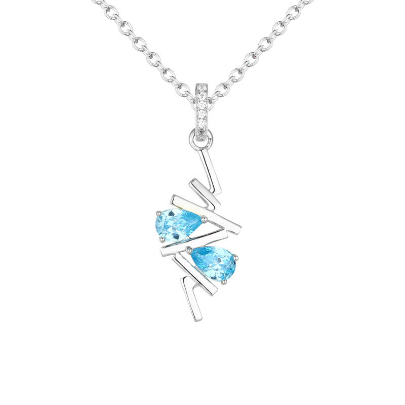 Jzora handmade aqua blue pear cut sterling silver necklace