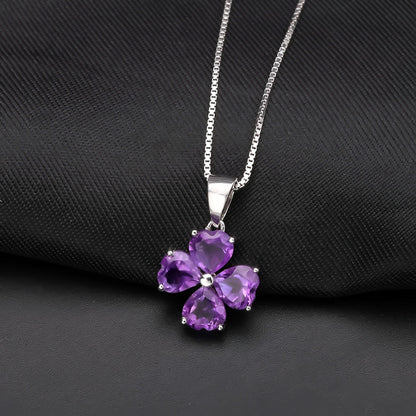 Jzora handmade heart clover topaz sterling silver necklace