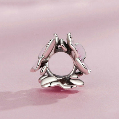 Jzora Cute Sweet Pink Flower Sterling Silver Charm