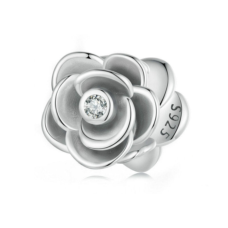 Jzora Romantic Elegant Vintage Delicate Three-dimensional Rose Flower Sterling Silver Charm