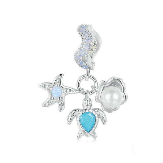 Jzora Ocean Shell Beads Starfish Turtle Sterling Silver Charm