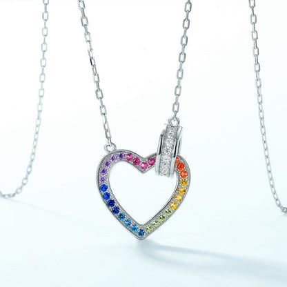 Jzora handmade rainbow heart fashion sterling silver necklace