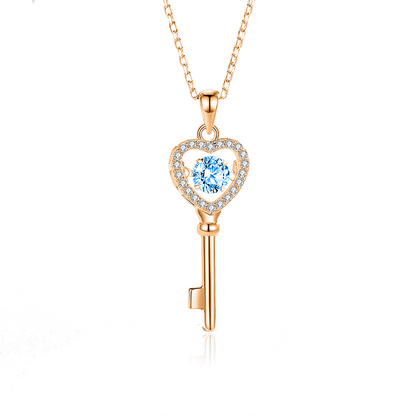 Jzora handmade beating heart key sterling silver necklace