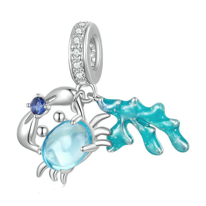 Jzora Ocean Crab Seaweed Sterling Silver Charm