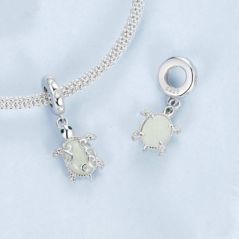 Jzora handmade glow in the dark sea turtle sterling silver charms