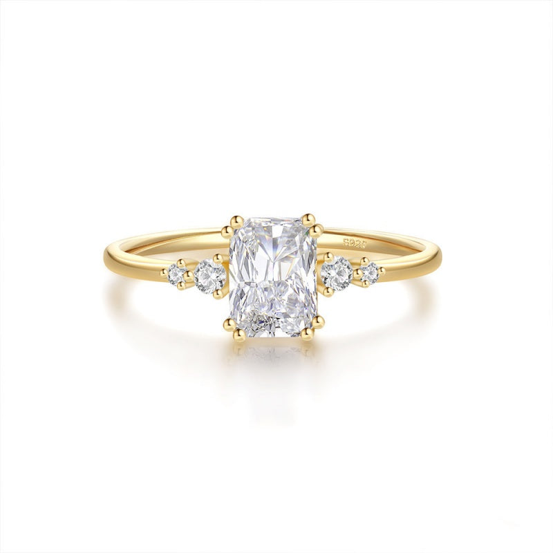 Jzora handmade 1ct radiant cut gold sterling silver ring