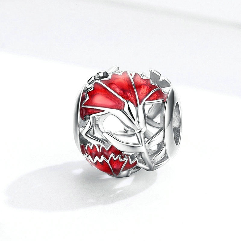 Jzora New Year Red Carnation Sterling Silver Charm