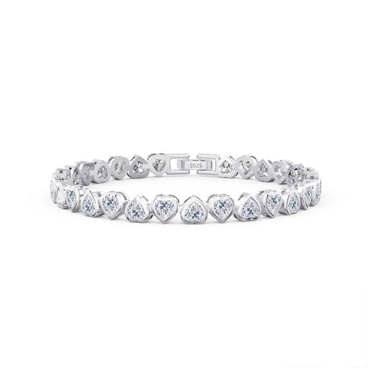 Jzora handmade heart cut tennis sterling silver bracelet