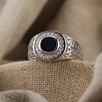 Jzora handmade black onyx sterling silver men's ring