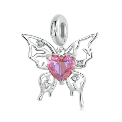 Jzora Romantic Openwork Butterfly Pink Bloodbath Butterfly Sterling Silver Charm