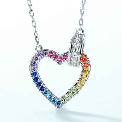 Jzora handmade rainbow heart fashion sterling silver necklace