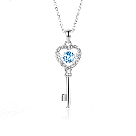 Jzora handmade beating heart key sterling silver necklace
