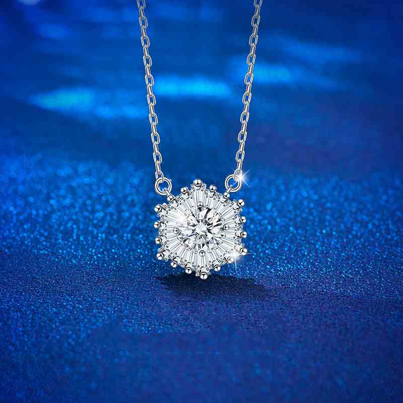 Jzora handmade 1ct ice flower D color Moissanite sterling silver necklace