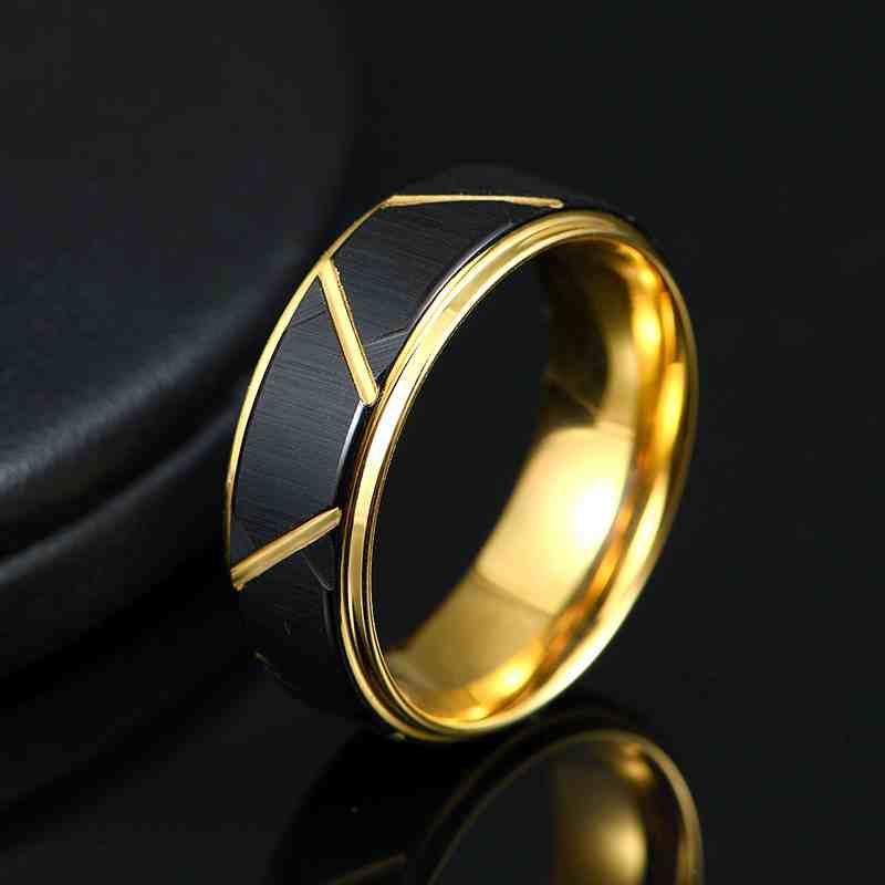 Jzora handmade personalised stylish black gold tungsten steel wedding men's band