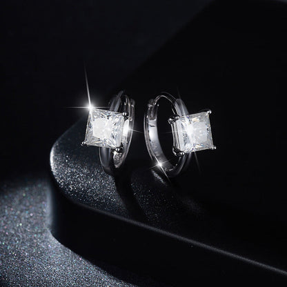 Jzora handmade 2ct princess cut moissanite simple sterling silver earrings