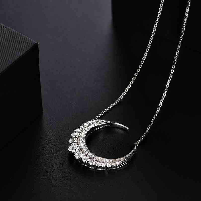 Jzora handmade crescent moon vintage Moissanite sterling silver necklace