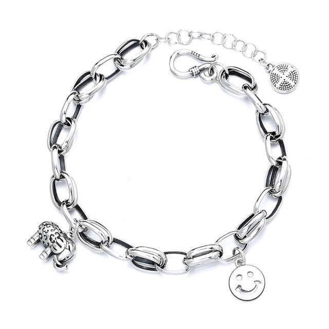 Jzora handmade elephant smiley vintage tennis sterling silver bracelet