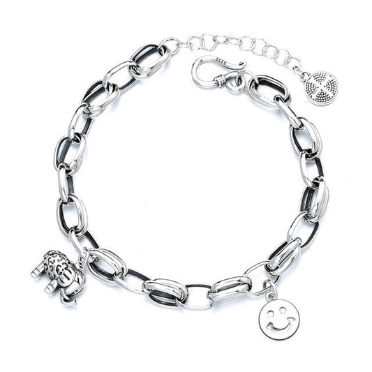 Jzora handmade elephant smiley vintage tennis sterling silver bracelet
