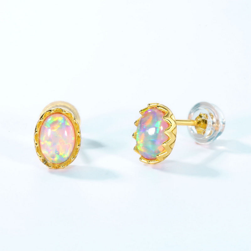 Jzora handmade vintage oval opal sterling silver earrings