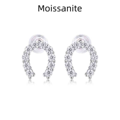 Jzora handmade U shape round vintage Moissanite sterling silver earrings