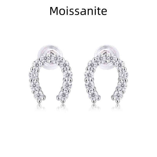 Jzora handmade U shape round vintage Moissanite sterling silver earrings