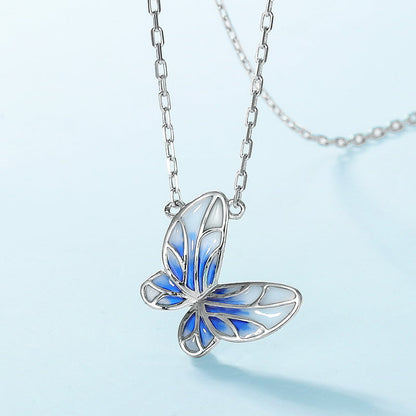 Jzora handmade sweet enamel butterfly sterling silver necklace