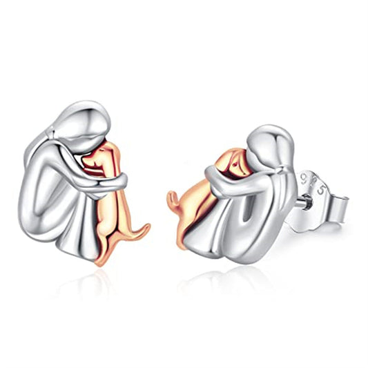 Jzora handmade embrace dog sterling silver earrings