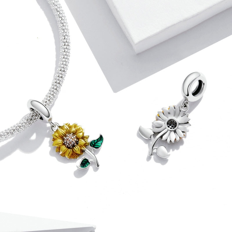 Jzora Sparkling Fashion Sunflower Sterling Silver Charm