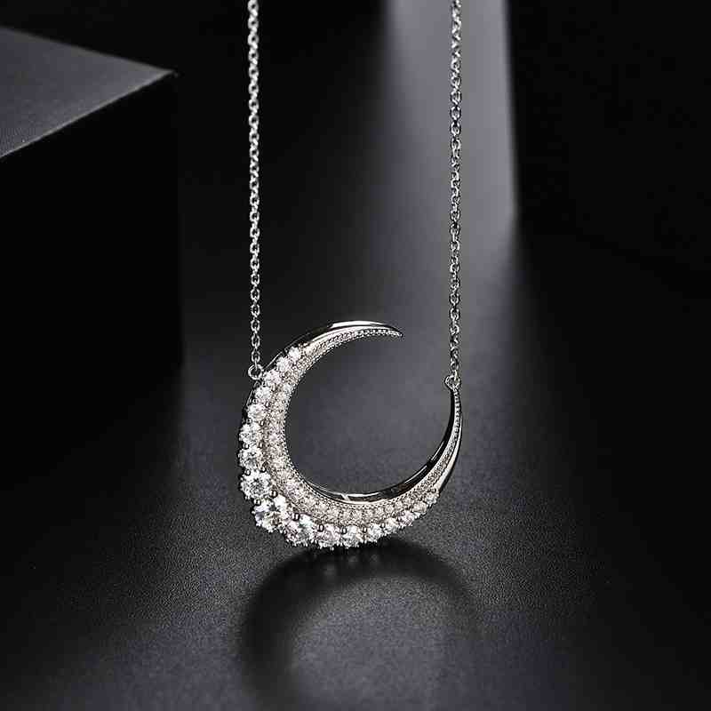 Jzora handmade crescent moon vintage Moissanite sterling silver necklace