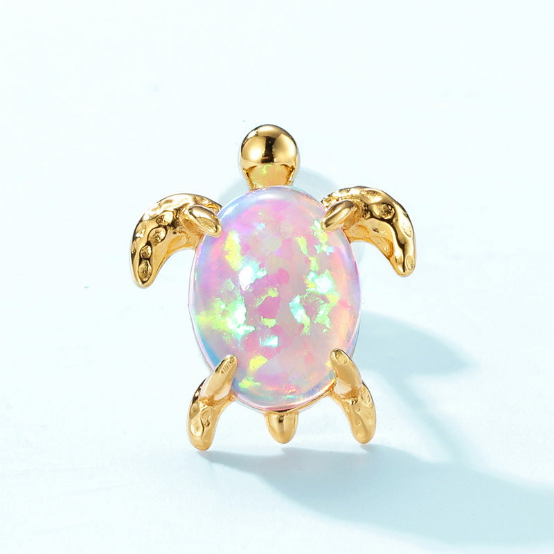 Jzora handmade cute turtle synthetic opal sterling silver earrings