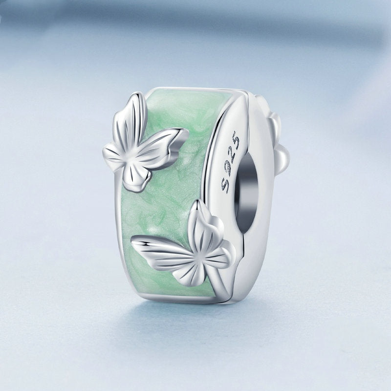 Jzora Mint Green Butterfly Positioning Clip Clasp Sterling Silver Charm