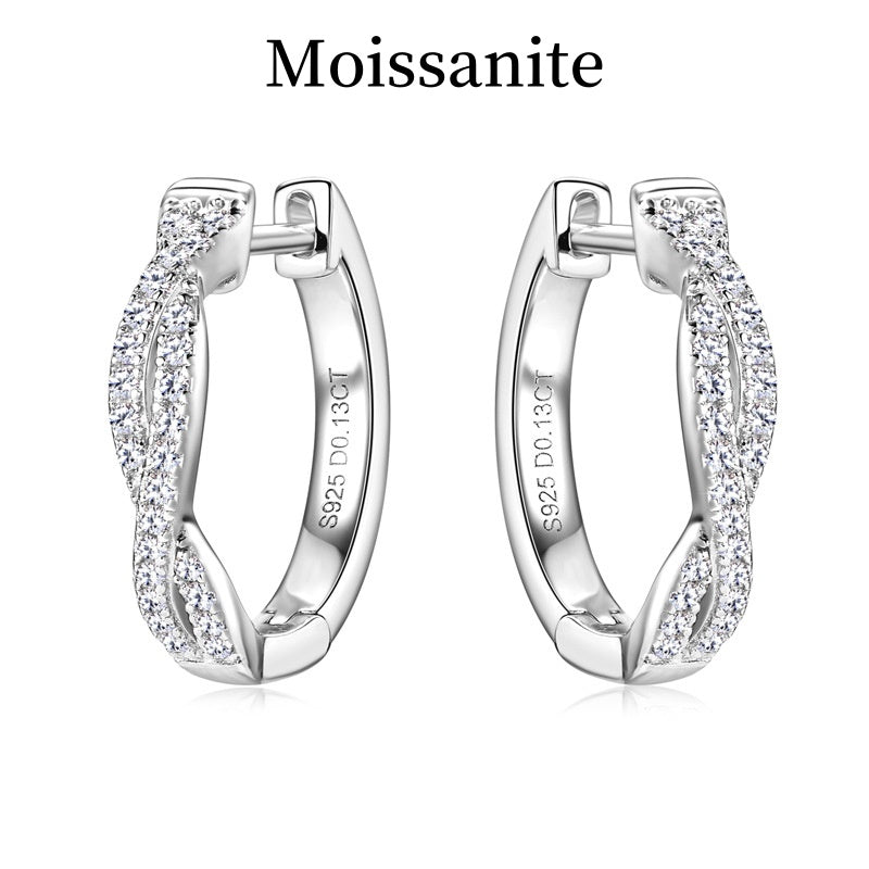 Jzora handmade fashion twist full moissanite diamond sterling silver earrings