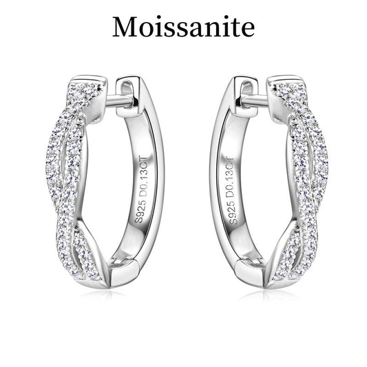 Jzora handmade fashion twist full moissanite diamond sterling silver earrings