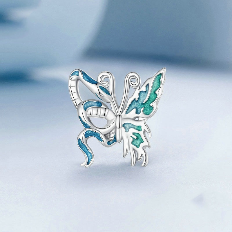 Jzora Personalised Snake Butterfly Asymmetric Sterling Silver Charm