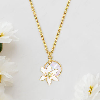 Jzora handmade enamel daffodil sterling silver necklace