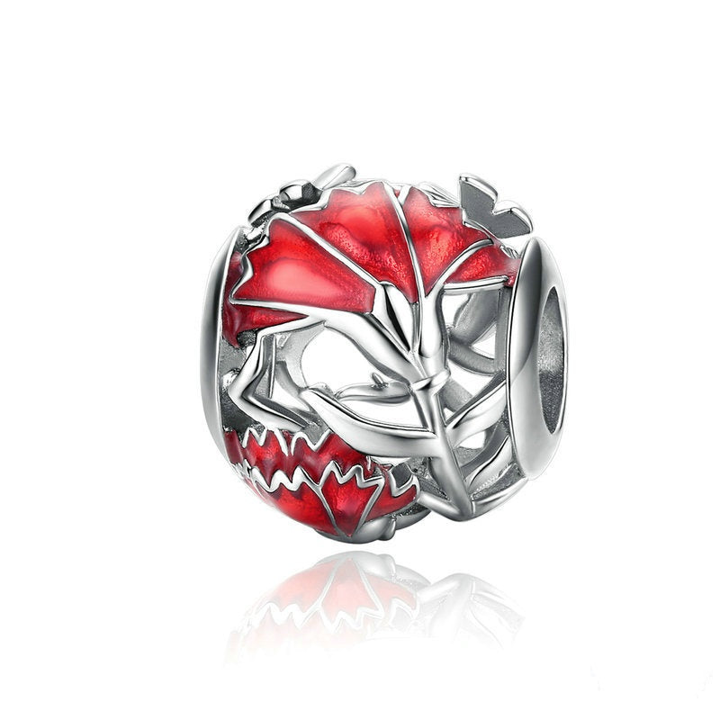 Jzora New Year Red Carnation Sterling Silver Charm