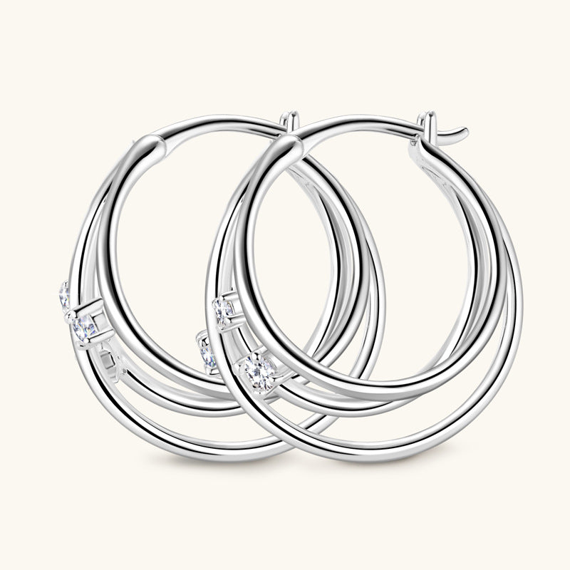 Jzora handmade triple circle moissanite sterling silver earrings