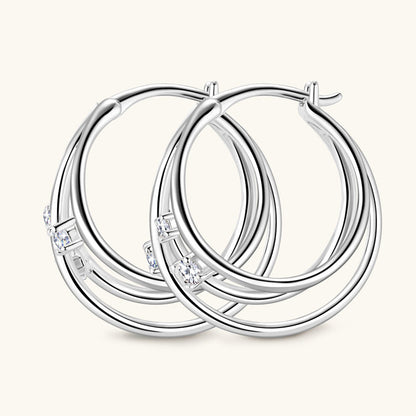 Jzora handmade triple circle moissanite sterling silver earrings