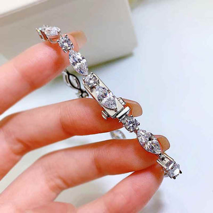 Jzora handmade marquise cut classic tennis sterling silver diamond bracelet