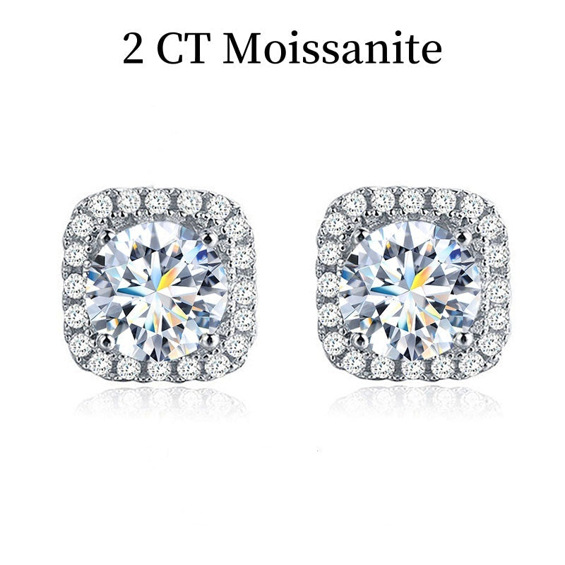 Jzora handmade 2ct round cut halo moissanite sterling silver earrings