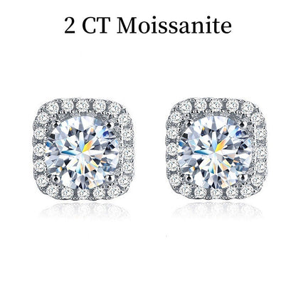 Jzora handmade 2ct round cut halo moissanite sterling silver earrings