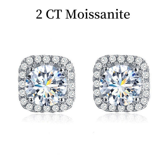 Jzora handmade 2ct round cut halo moissanite sterling silver earrings