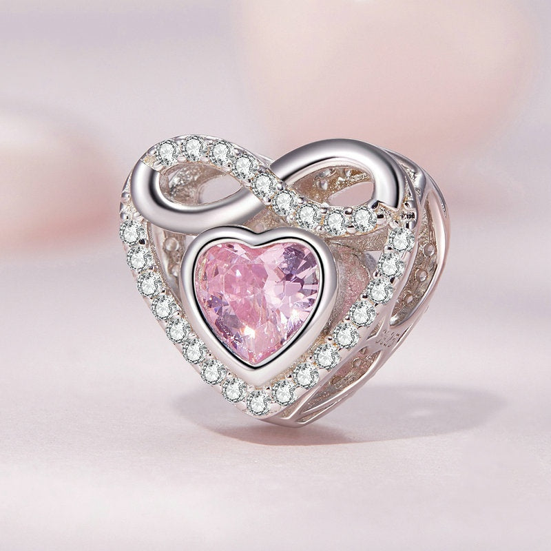 Jzora Pink Eternal Heart Sterling Silver Charm