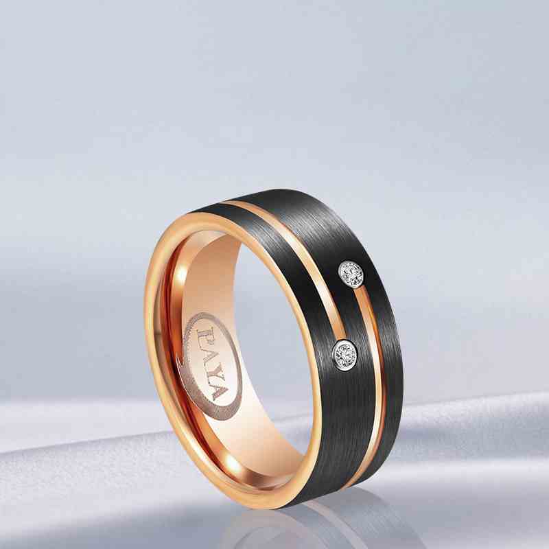 Jzora handmade fashion black gold tungsten steel wedding men's band