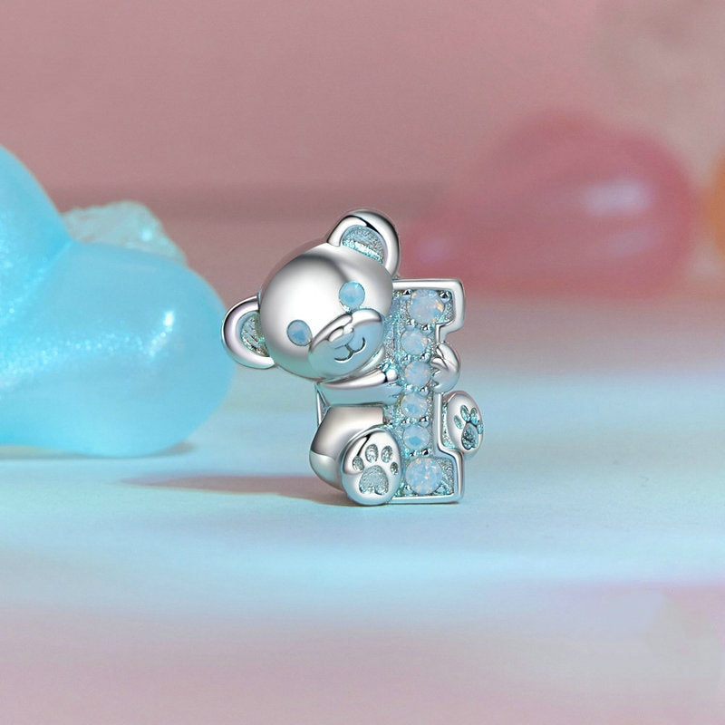 Jzora Romantic Valentine's Day I love U Bear Animal Sterling Silver Charm